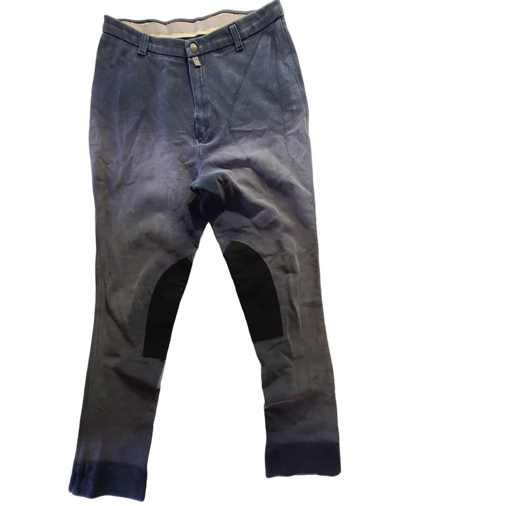 Devon Aire Mid Blue Gray Knee Patch Pull On Breeches Pants M 2646